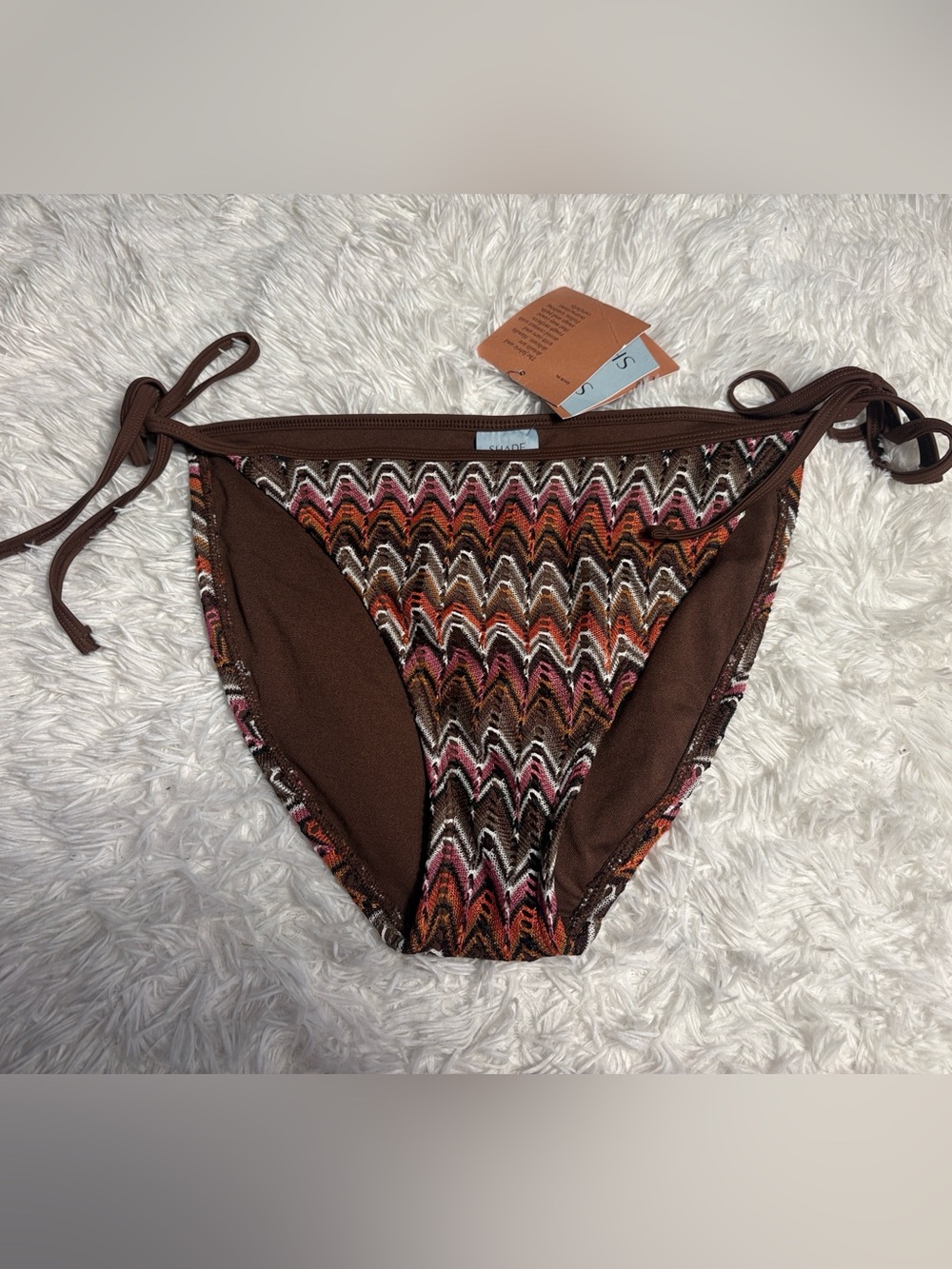 NWT Shade & Shore Brown Multi Color Adjustable Waist Crochet Swim Bottoms M